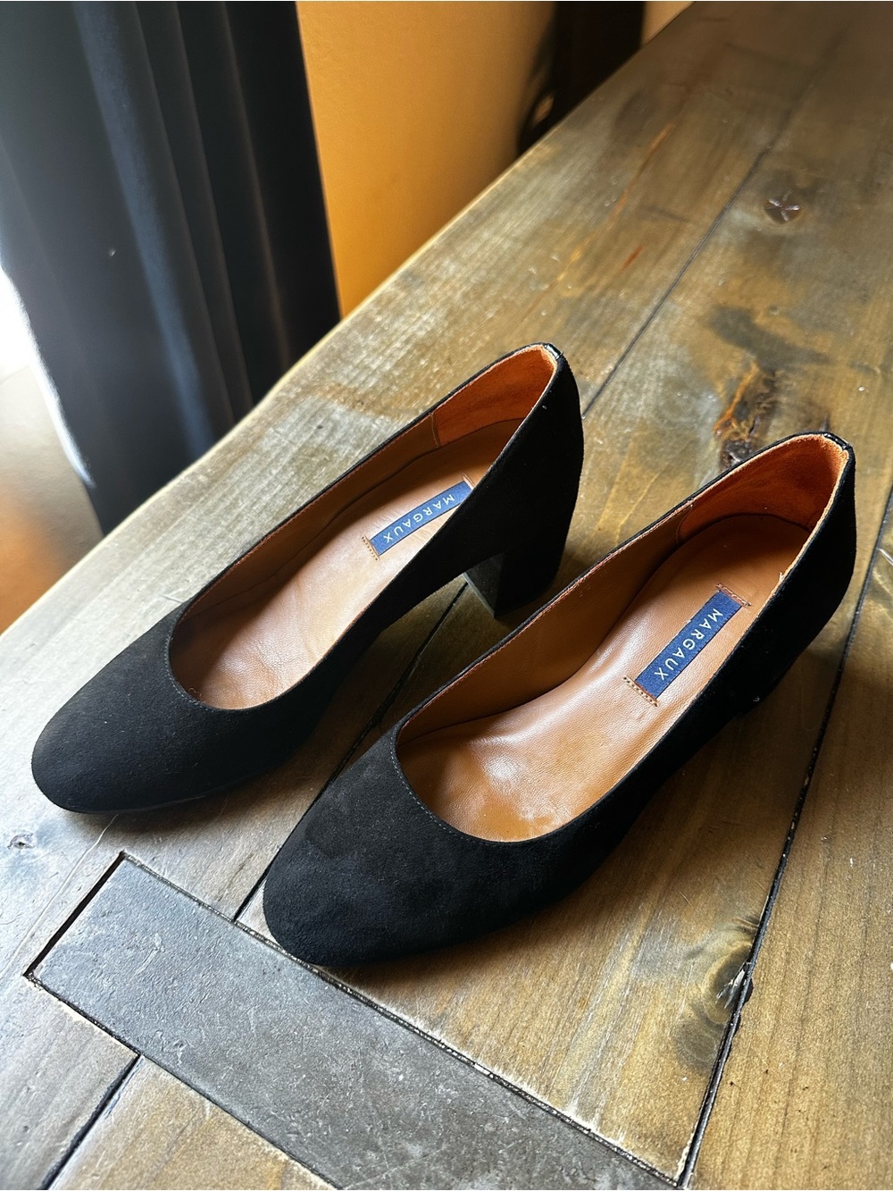 Margaux Black Suede Mid Block Heel Pumps